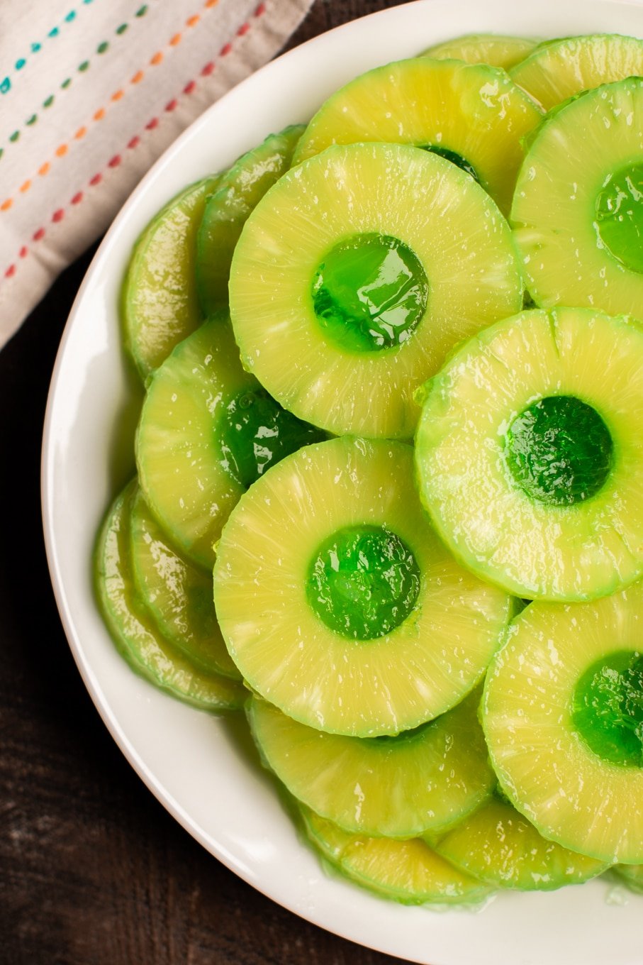 close up of pineapple and green jello.