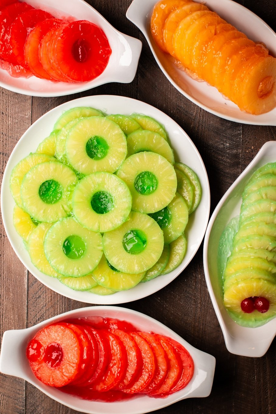 large plate with pineapple and green jello