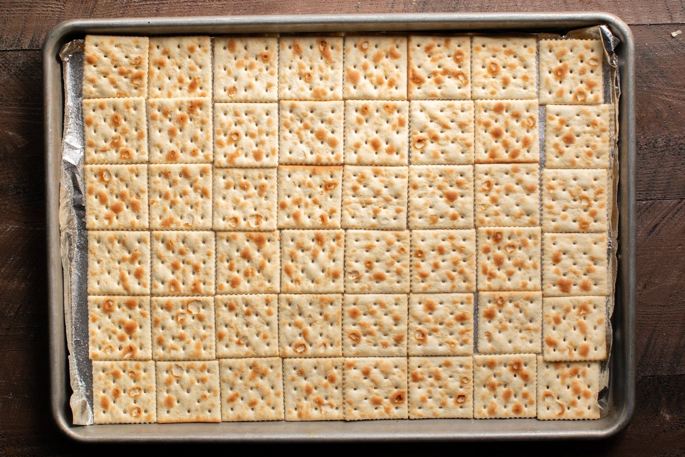 saltine crackers on sheet pan