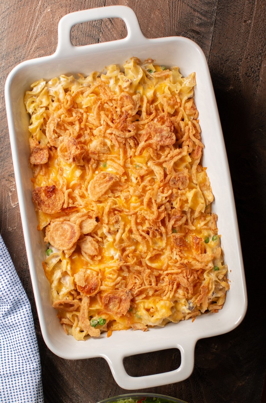 tuna casserole with french fried onions on top