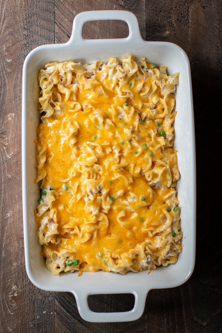 tuna casserole with cheese on top