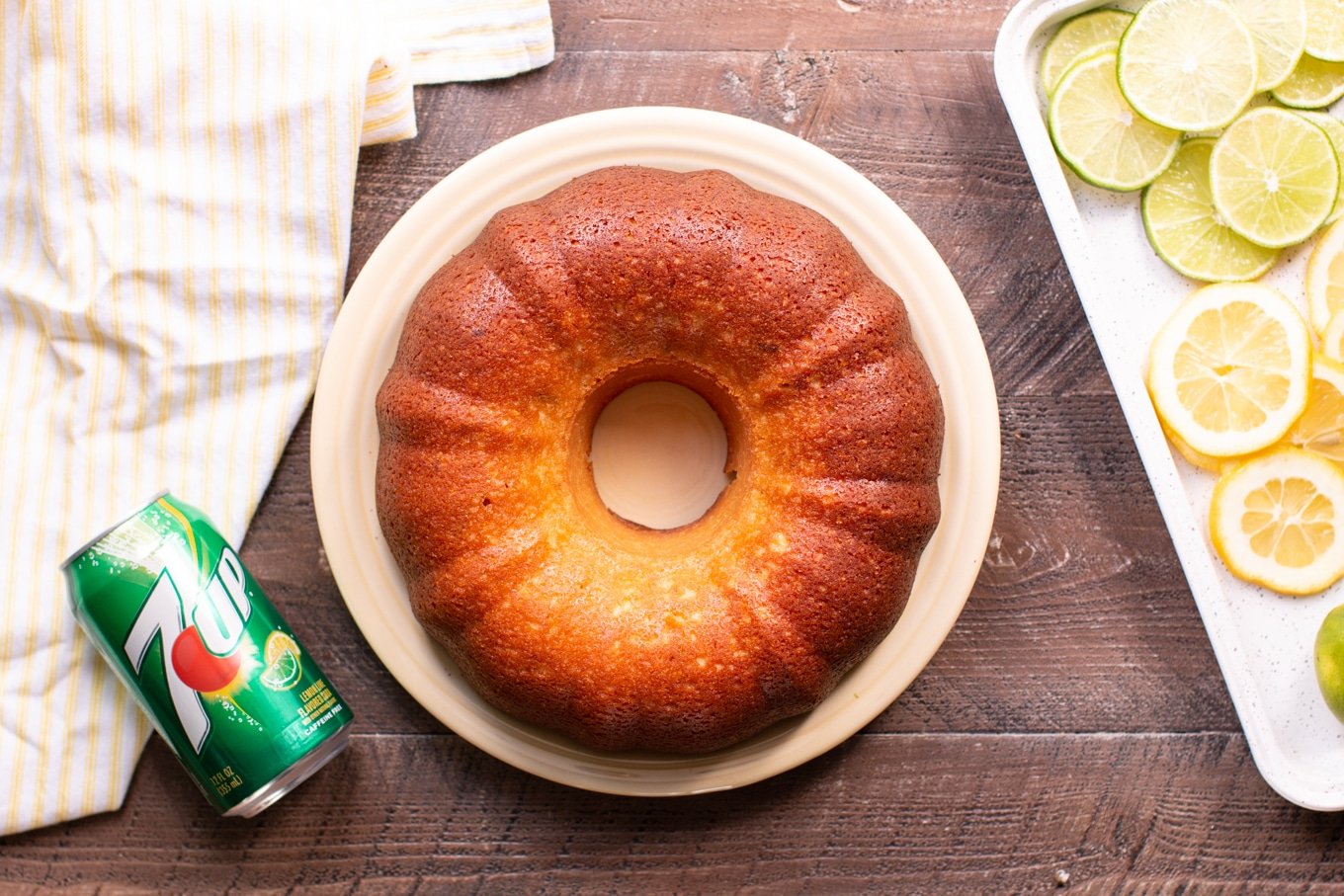 bundt cake right out of oven on yellow plate