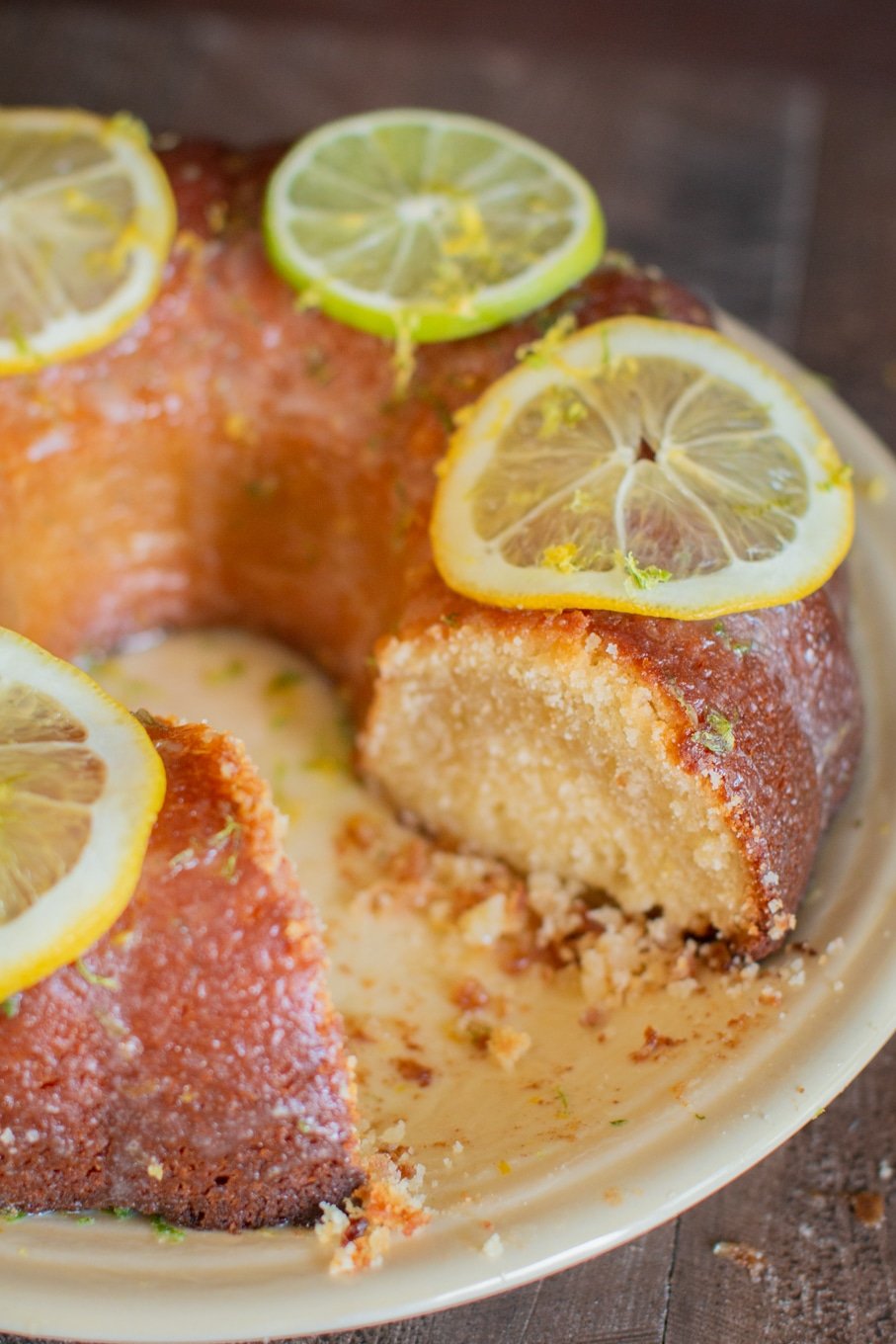 Bundt cake with slice taken out