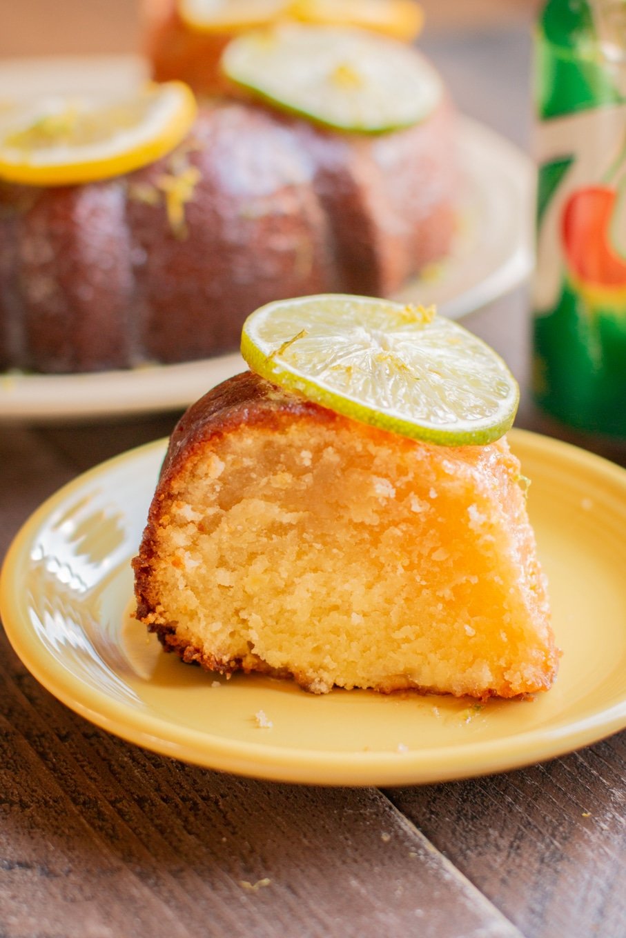 bundt cake slice on yellow plate