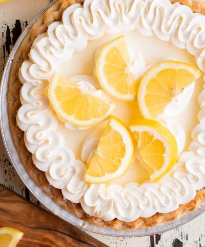 close up of sour cream lemon pie