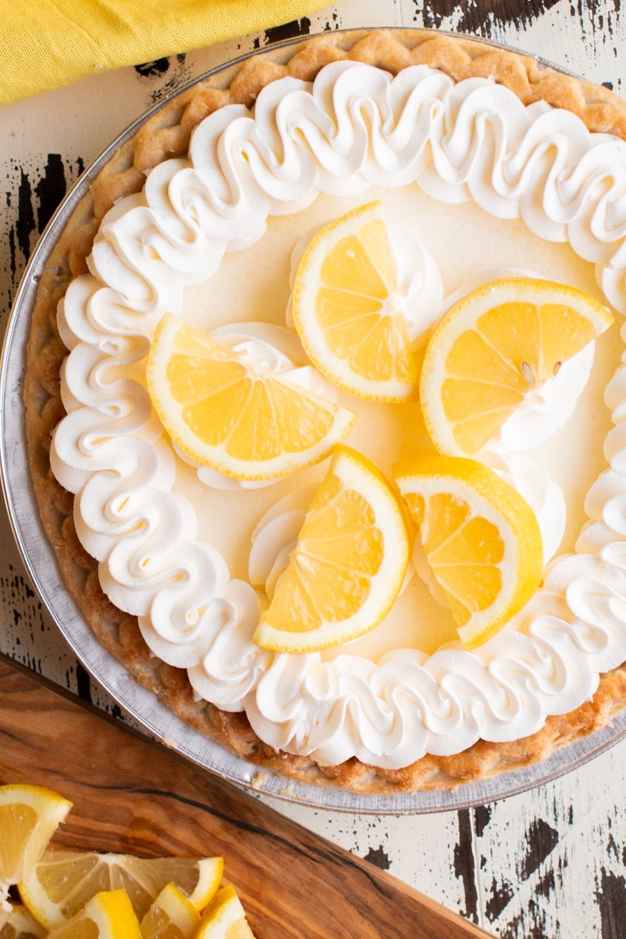 close up of sour cream lemon pie