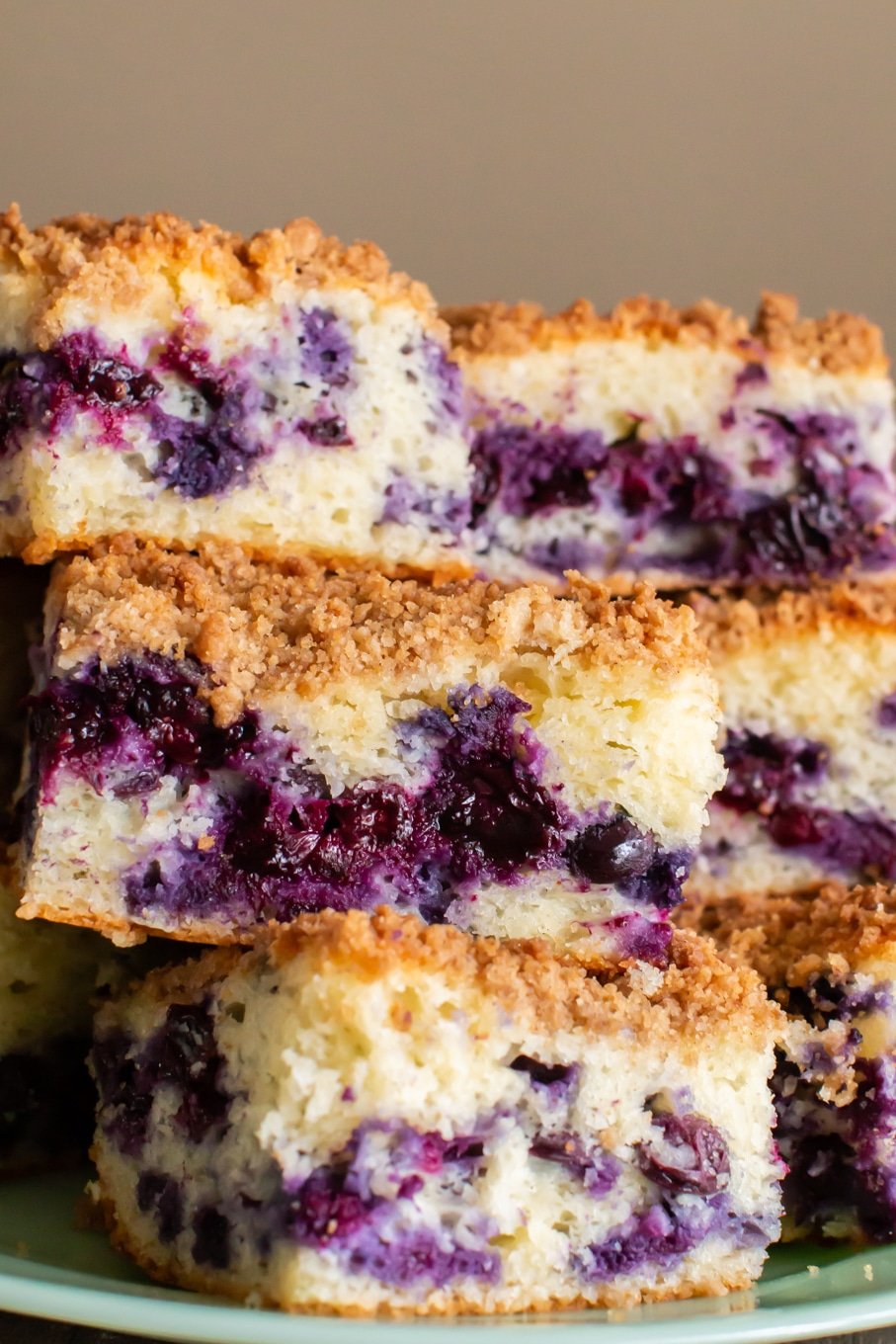 blueberry coffee cake slices up close
