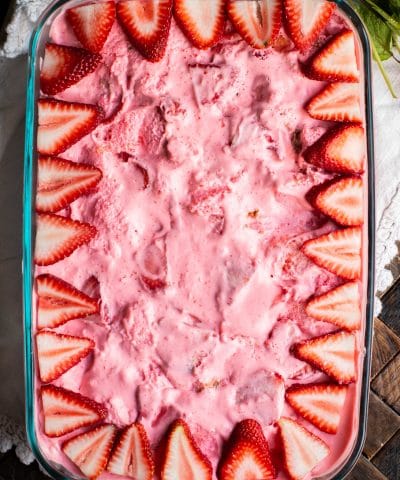 angel food cake and strawberry dessert in pan