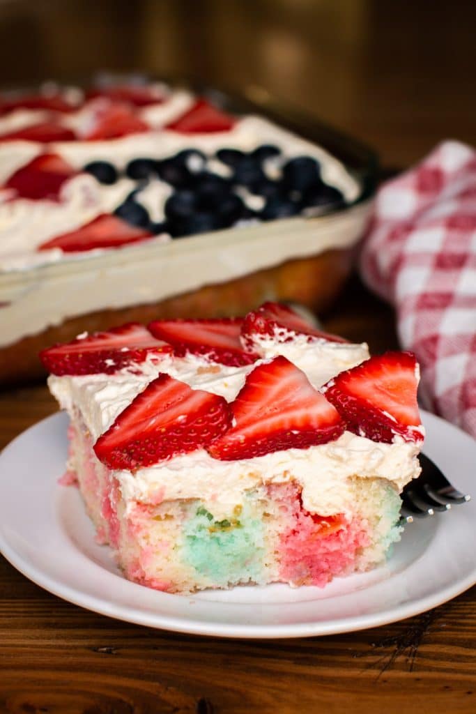 red white and blue jello poke cake.