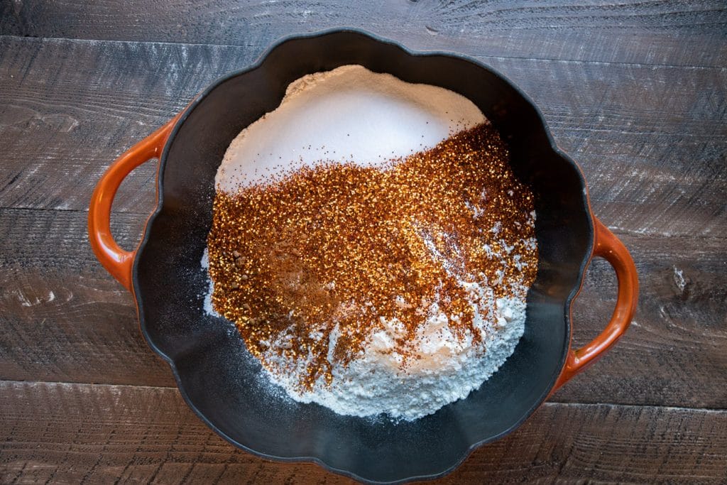 pumpkin dough ingredients in pumpkin-shaped pan