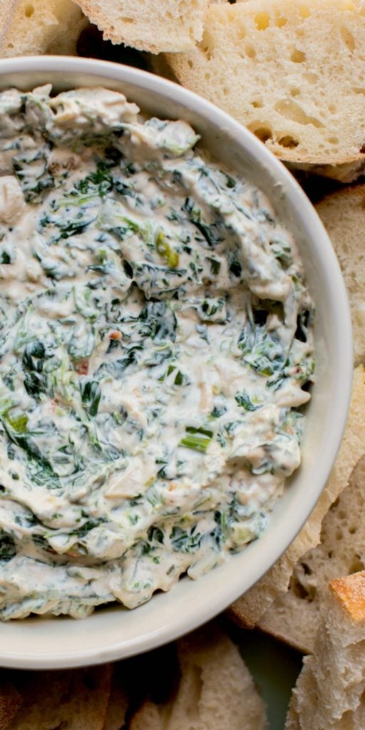 close up image of spinach dip for pinterest