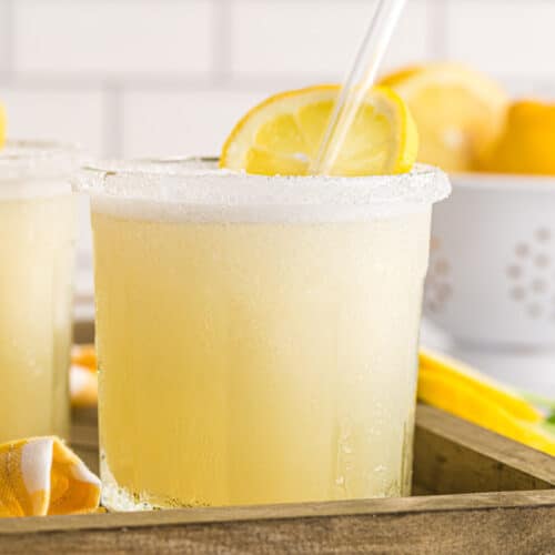 close up of frozen lemonade with straw in it.