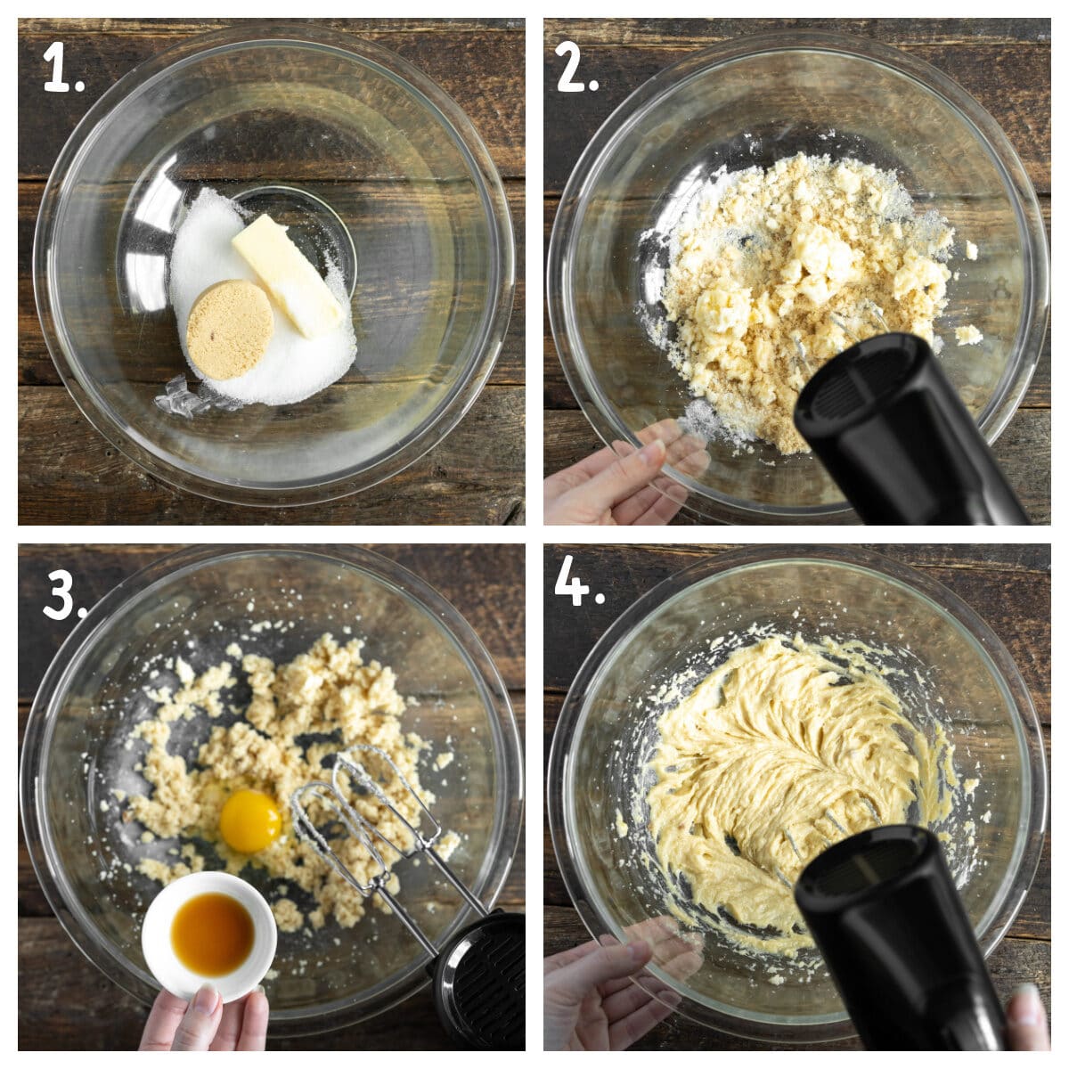 4 image collage on how to make apple cookie batter