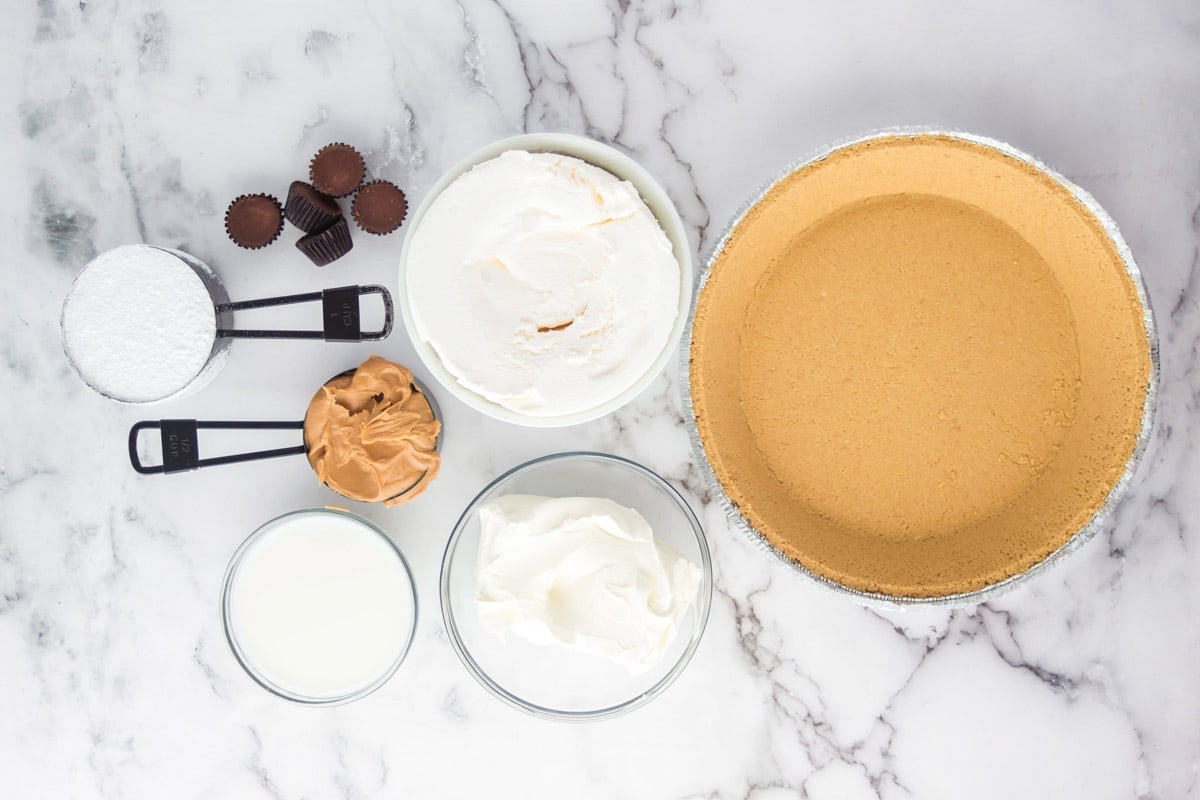 ingredients for peanut butter pie on a table