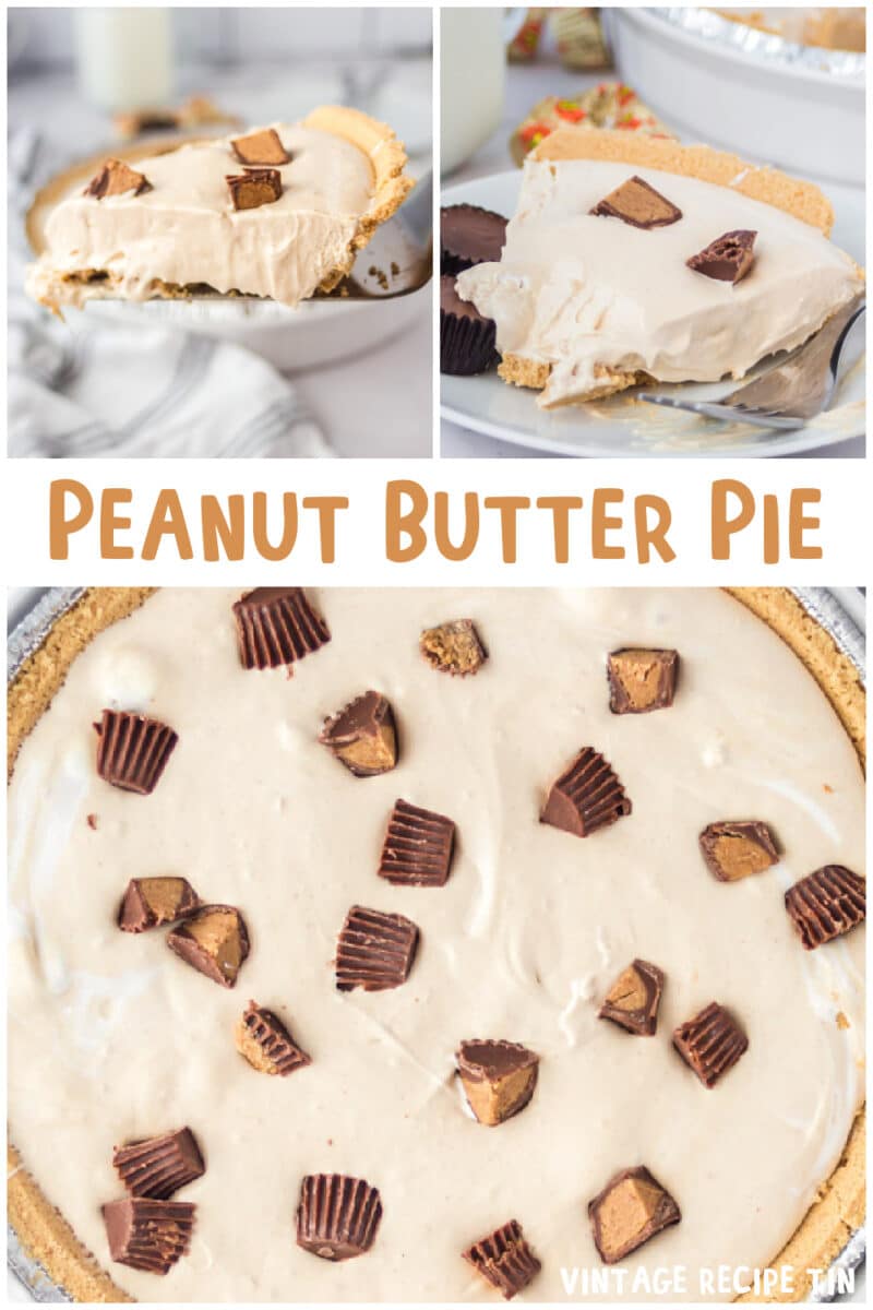 collage of peanut butter pie images with text overlay for pinterest