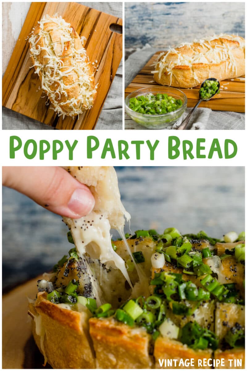 collage of poppy party bread images with text overlay for pinterest