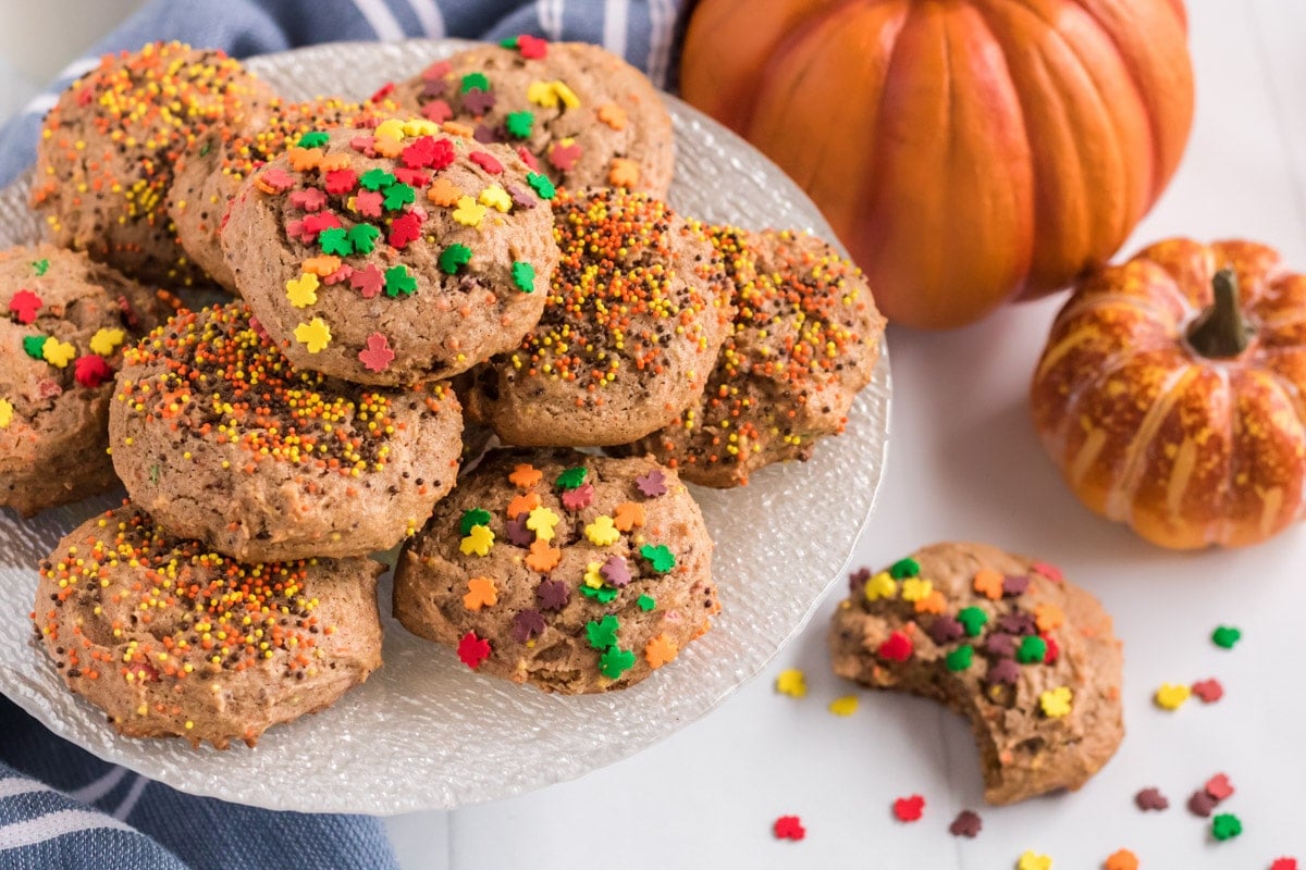 stack of spice cake mix cookies on plate