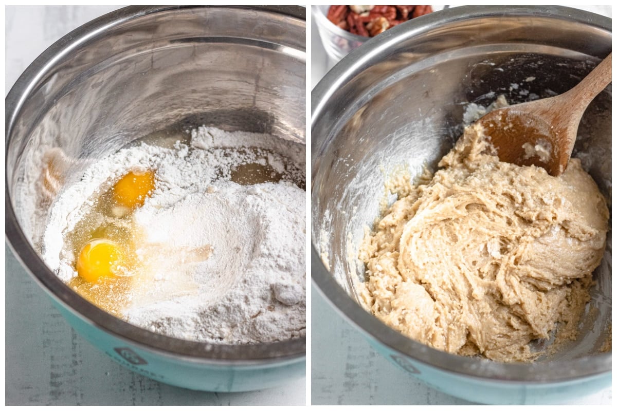 2 images on how to make butter pecan cookie batter