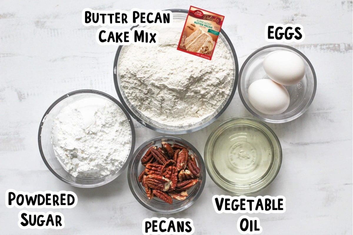 ingredients for butter pecan cookies on a table