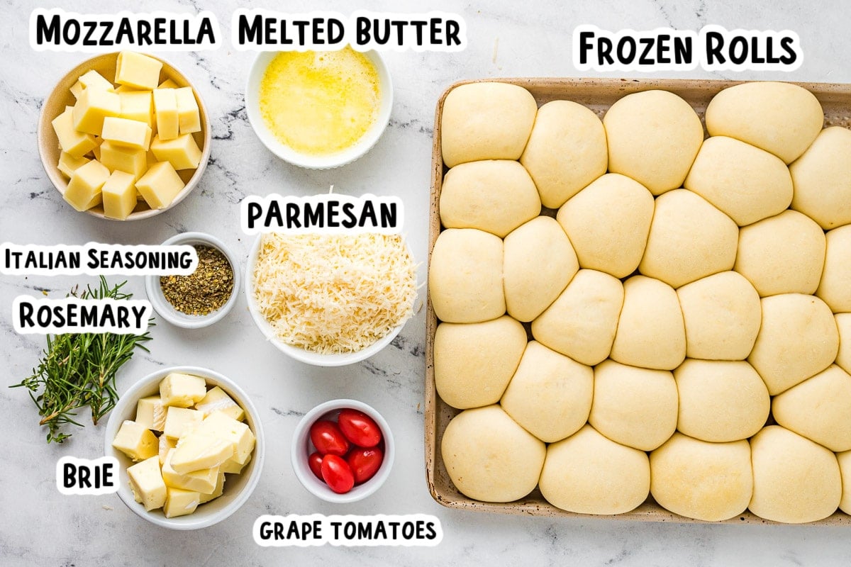 ingredients for cheese bread wreath on a table