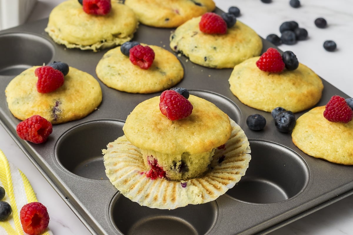 berry muffin on muffin tin.
