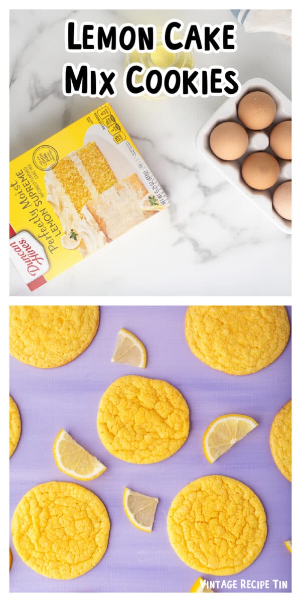 long image of cake mix cookies with text overlay