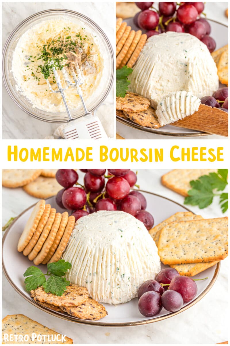 collage of boursin cheese images with text overlay for pinterest