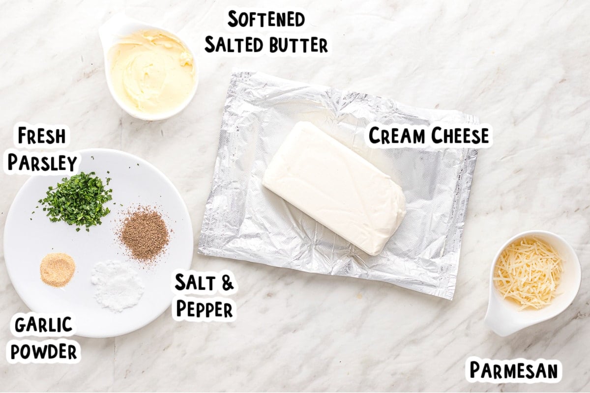 ingredients for boursin cheese with text overlay.