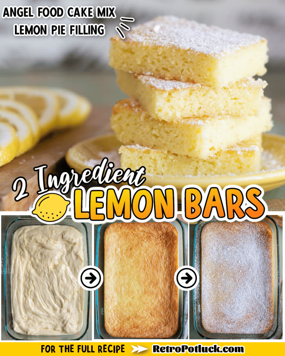 Collage of lemon bar images with text of ingredients.