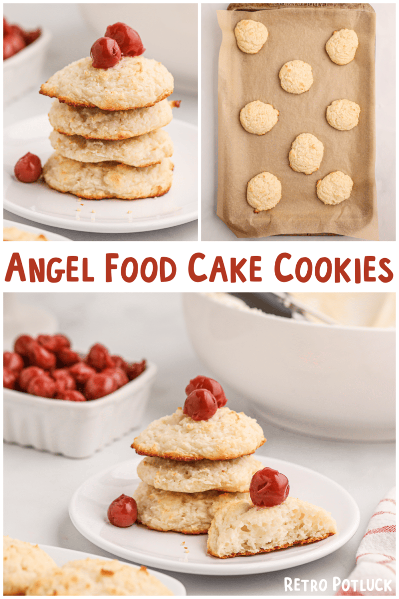 collage of angel food cake cookies with text overlay.