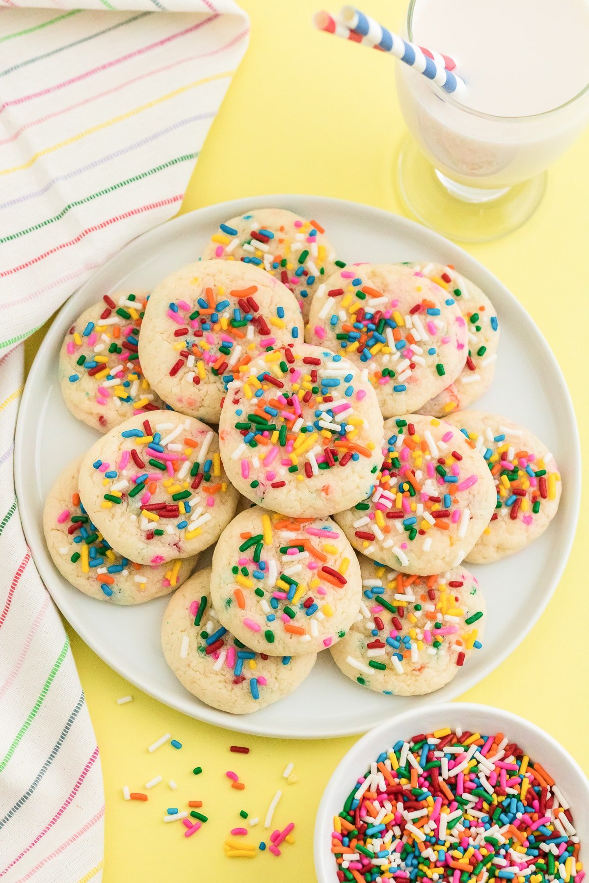 plate of funfetti cookies.