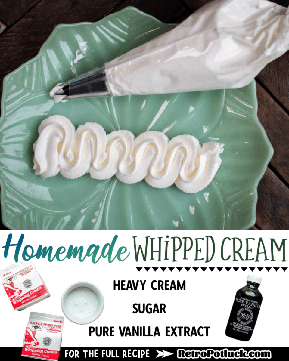 collage of whipped cream images with text overlay for pinterest or facebook.