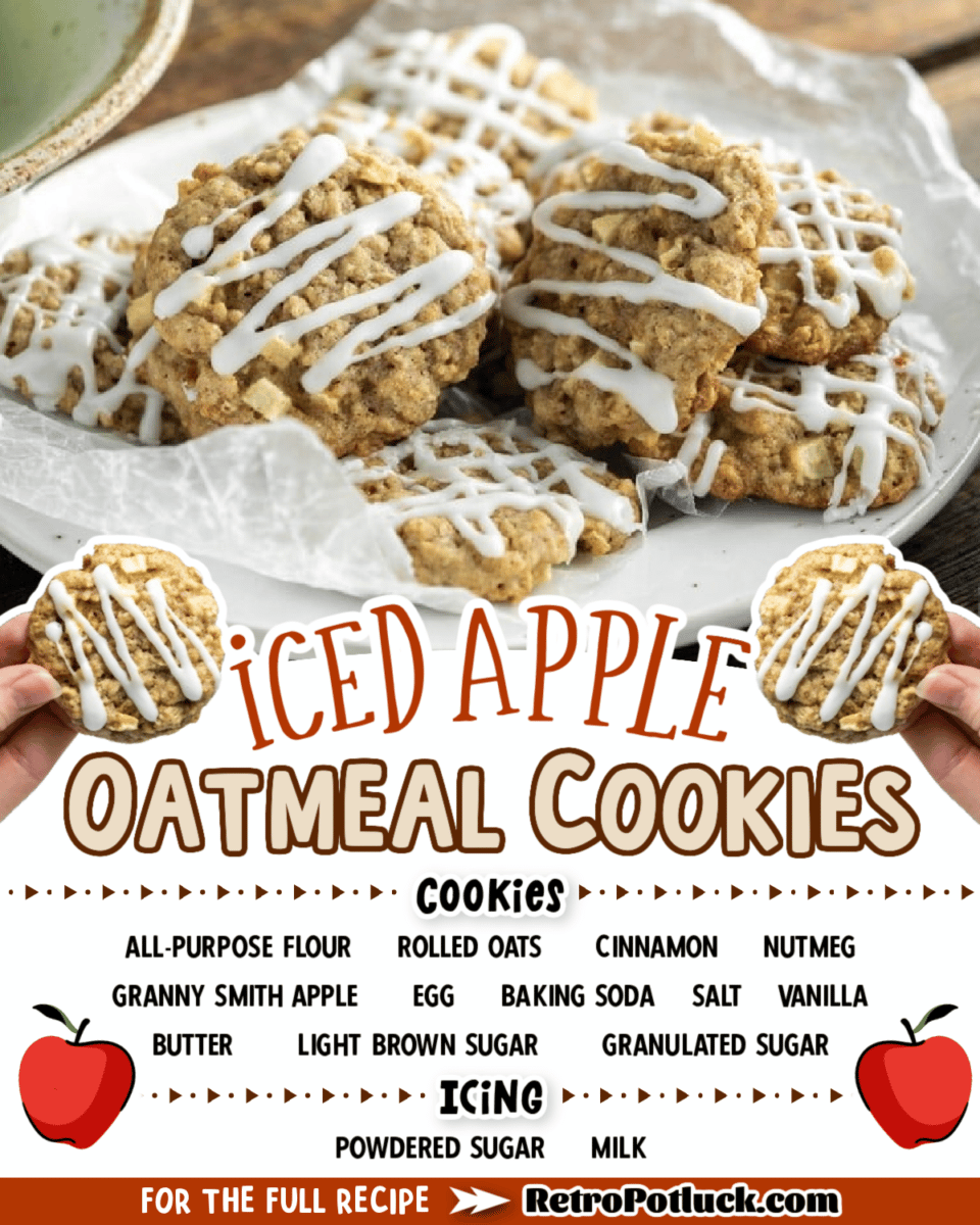 collage of iced oatmeal cookies images with text overlay for pinterest or facebook.