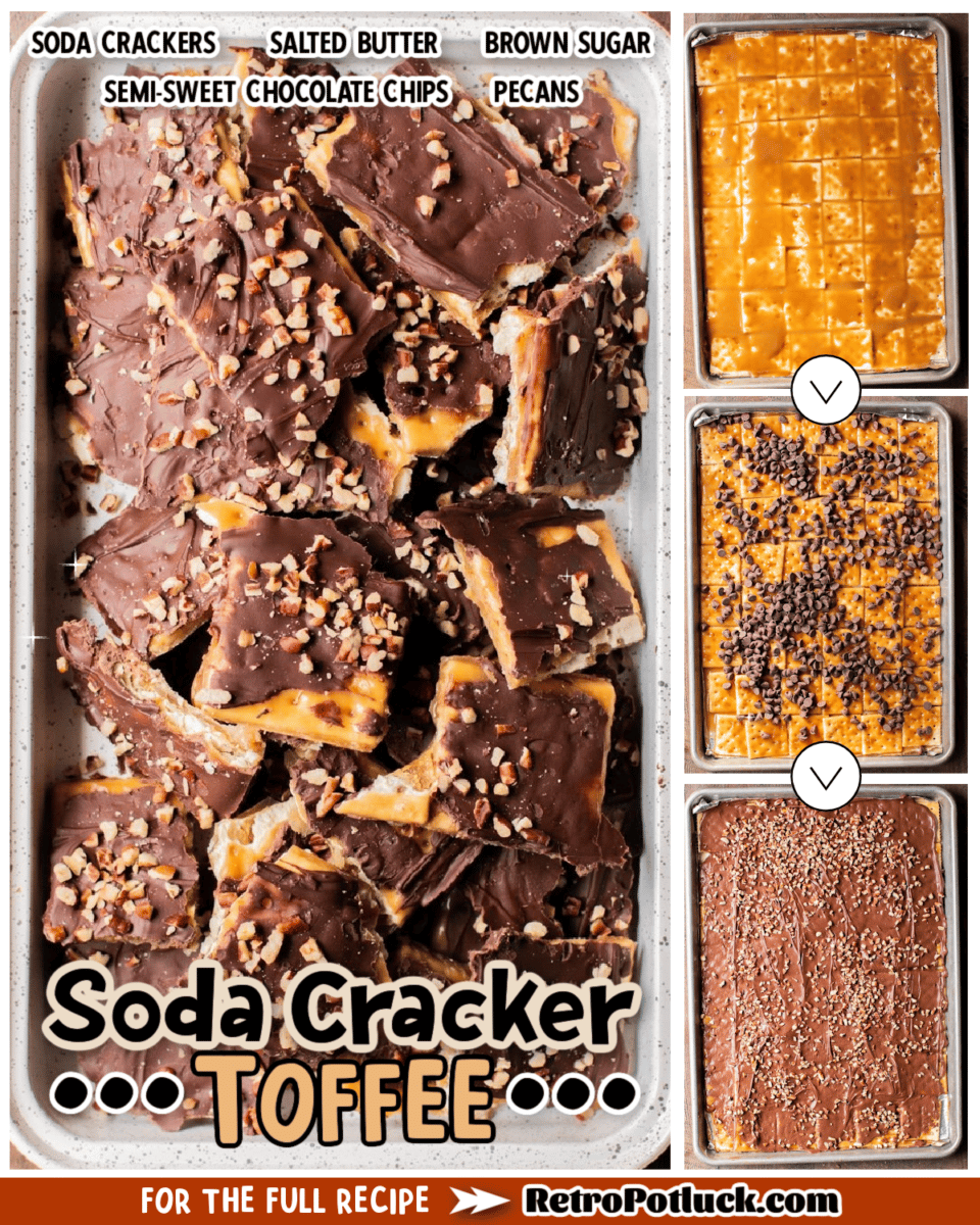 collage of soda cracker toffee images for facebook or pinterest.