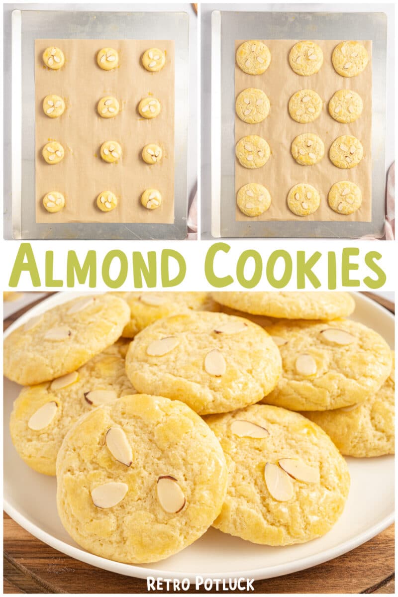 Collage of almond cookies with text for pinterest.