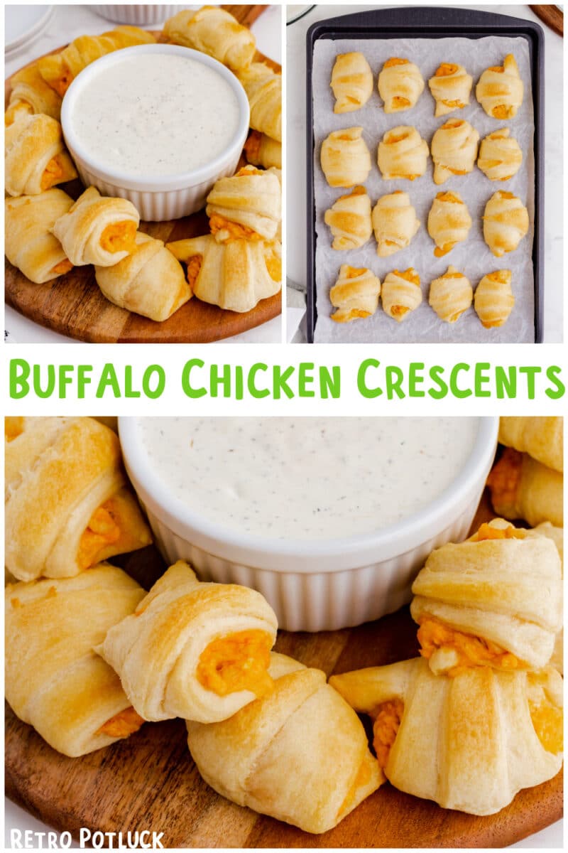 collage of buffalo chicken crescents for pinterest.