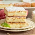Three stacked lime bars on a plate.