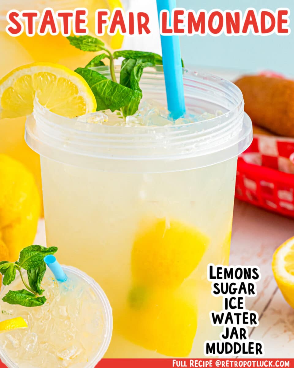 Two images of lemonade with text list of ingredients.