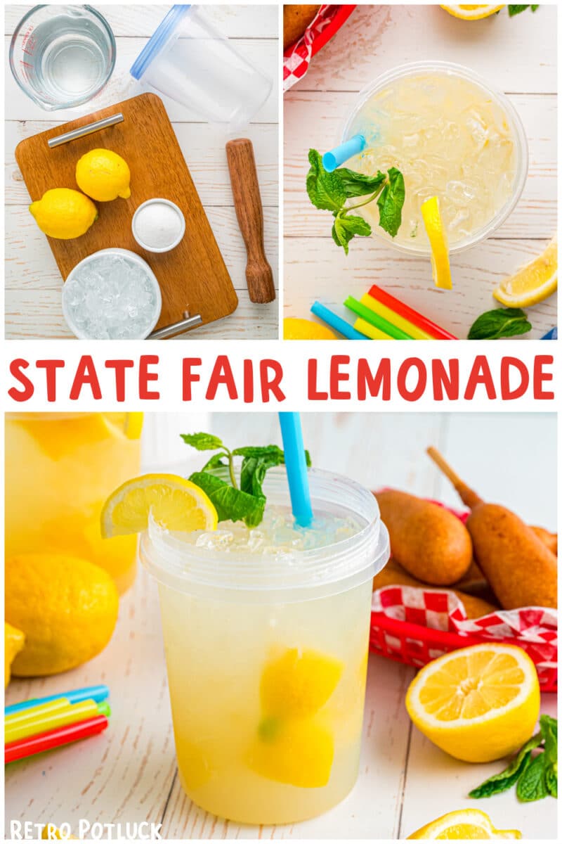 An image with ingredients and two images of a jar of lemonade for pinterest.